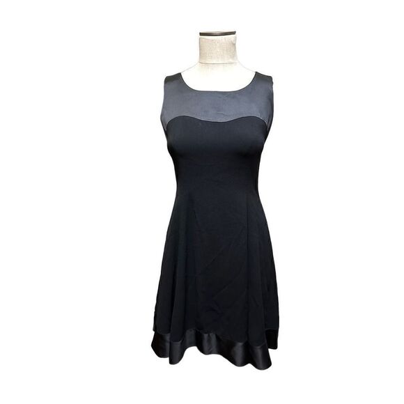 Linda Allard Ellen Tracy Sleeveless Satin Trim Black Fit Flare Dress Womens Sz 4 - Picture 1 of 11
